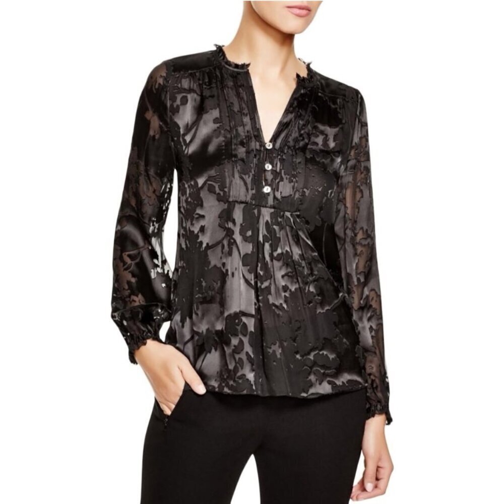 DVF Annalise Black Floral Burnout Blouse Size 6 Diane von Furstenberg Top